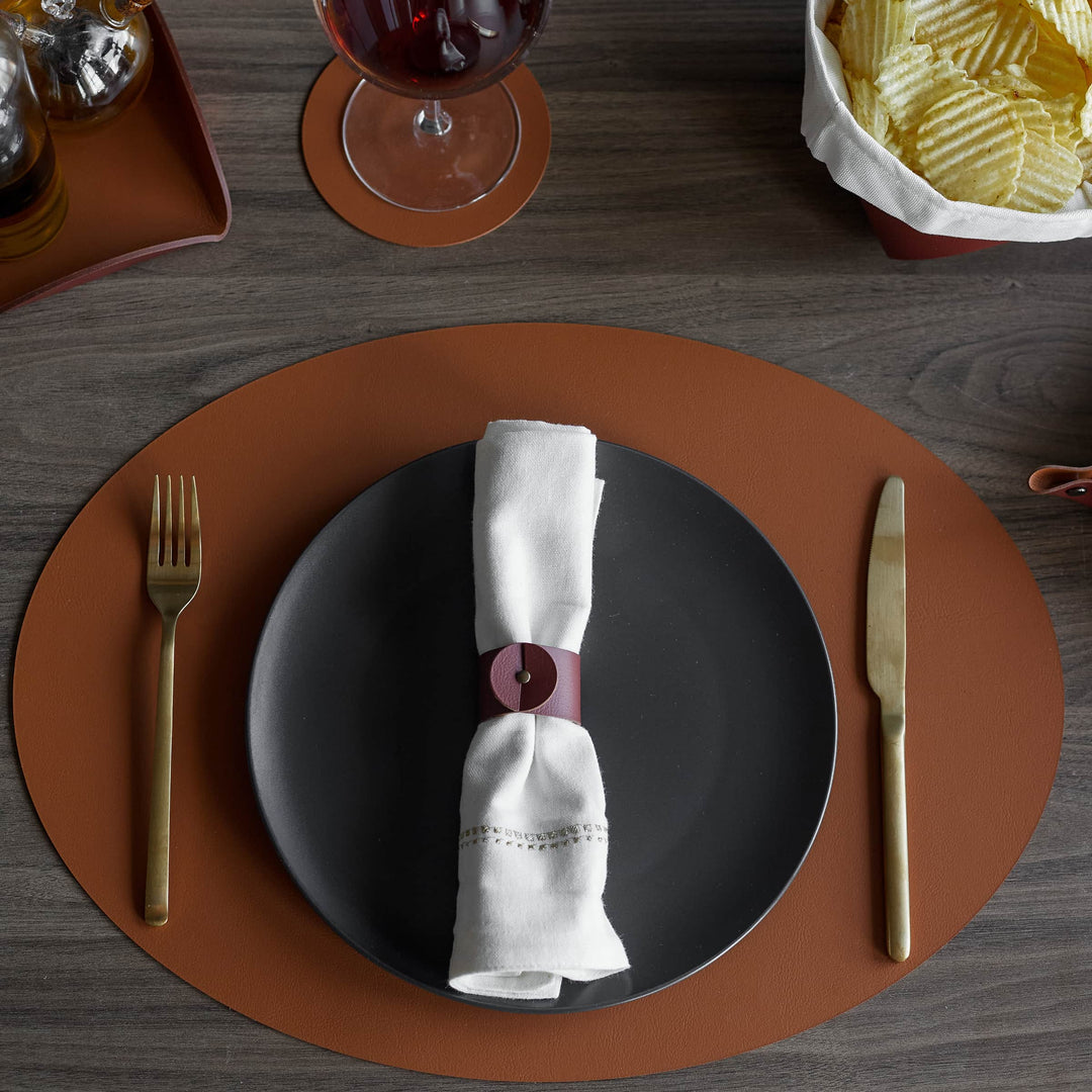 Leather Oval PLACEMAT & Napkin Rings BOTTEGA by Ekaterina Borovkova for ADJ STYLE
