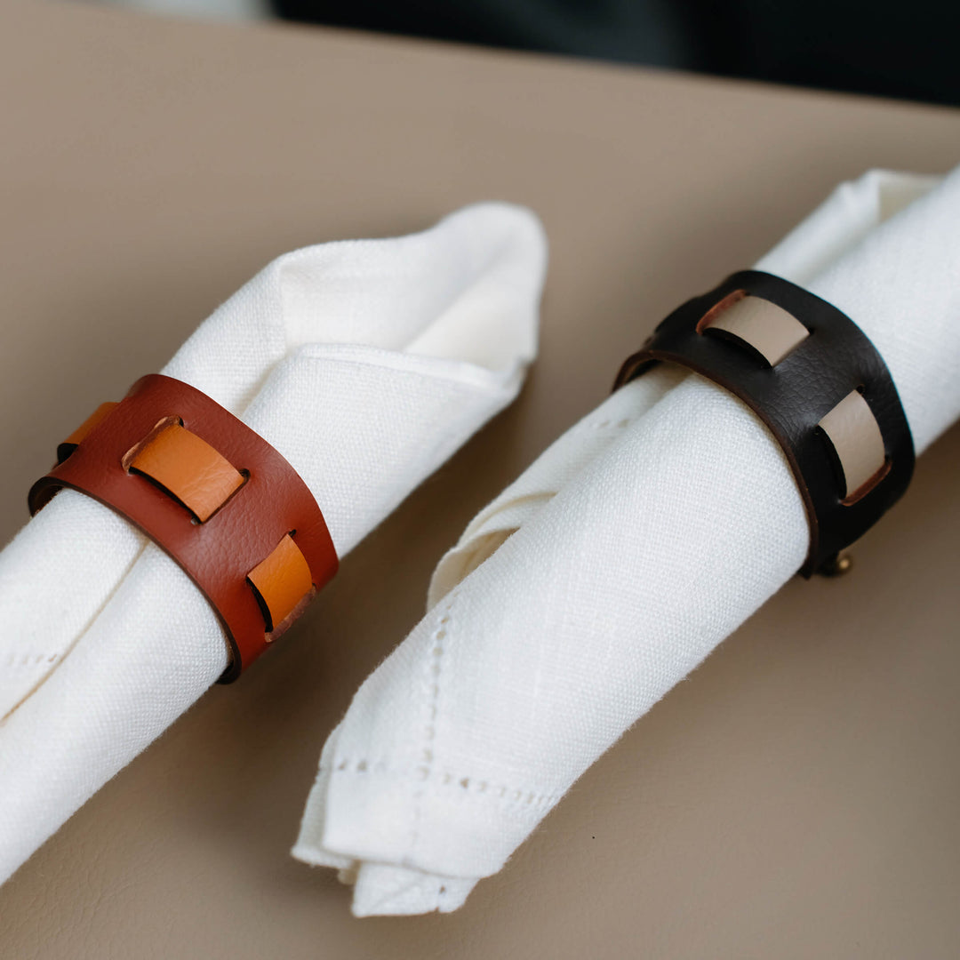 Leather Oval PLACEMAT & Napkin Rings BOTTEGA by Ekaterina Borovkova for ADJ STYLE