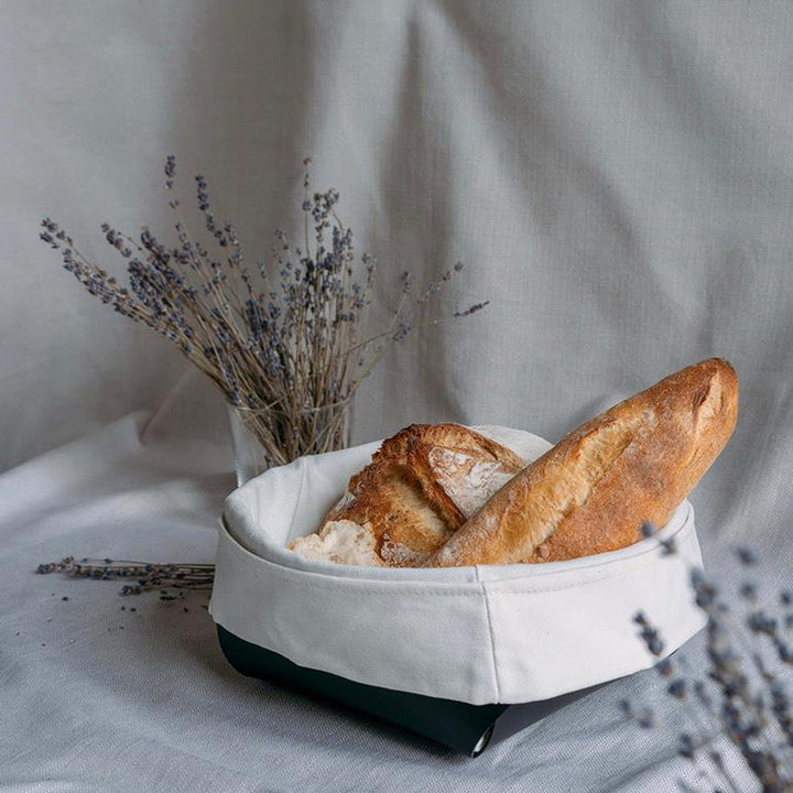 Leather Bread Basket with Cotton Bag Set of 2 by Ekaterina Borovkova for ADJ STYLE