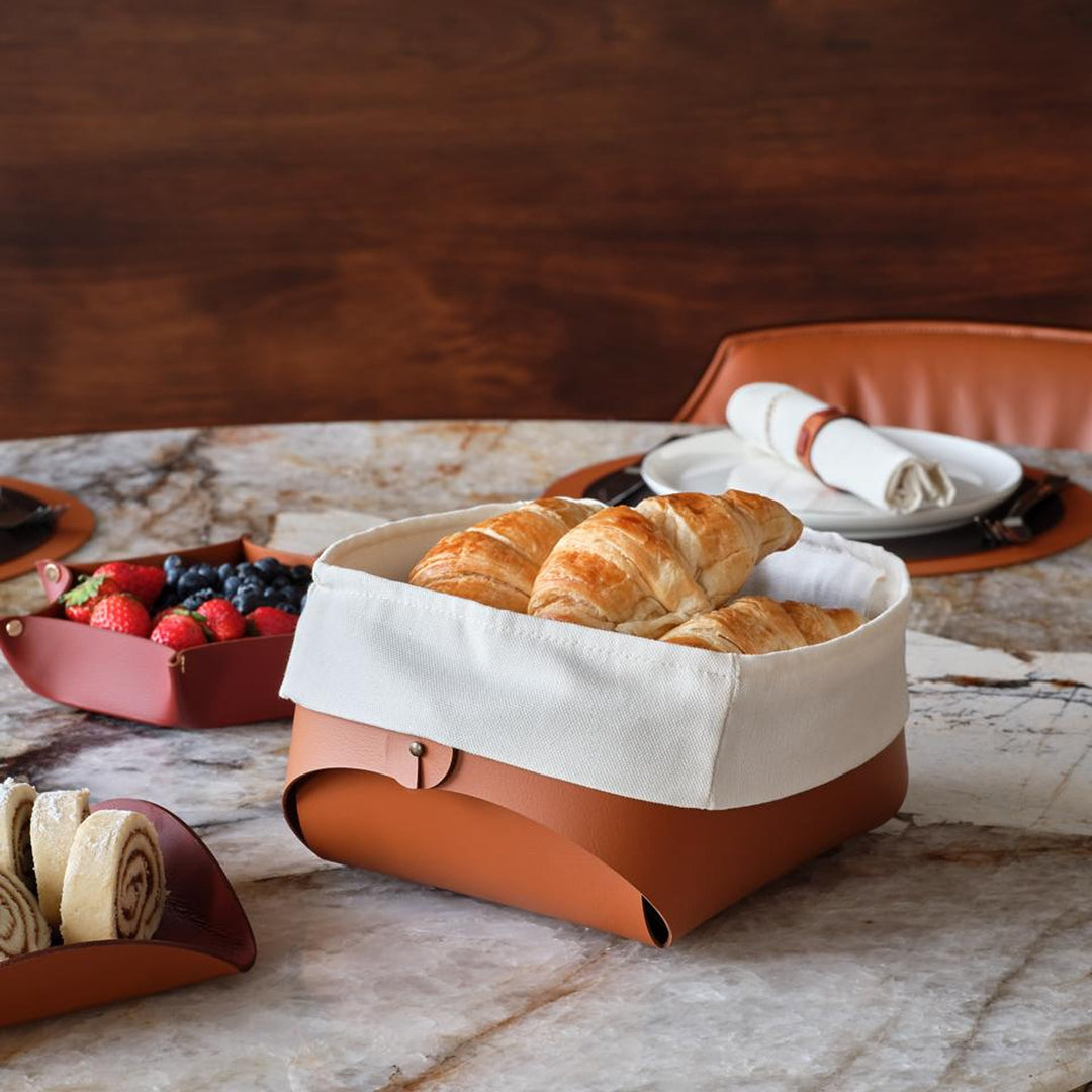 Leather Bread Basket with Cotton Bag Set of 2 by Ekaterina Borovkova for ADJ STYLE