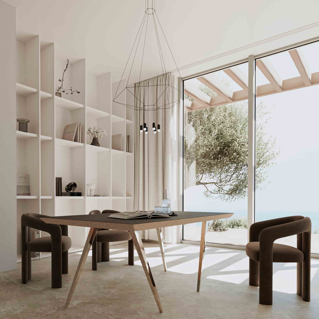 Contemporary living room with wood and cork dining table VALE by OTQ - Design Italy