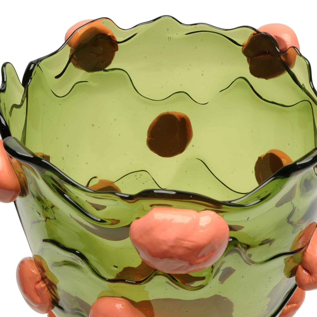 Resin Vase NUGGET Clear Bottle Green and Matt Dark Salmon by Gaetano Pesce for Fish Design 02