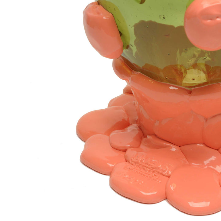 Resin Vase NUGGET Clear Bottle Green and Matt Dark Salmon by Gaetano Pesce for Fish Design 04