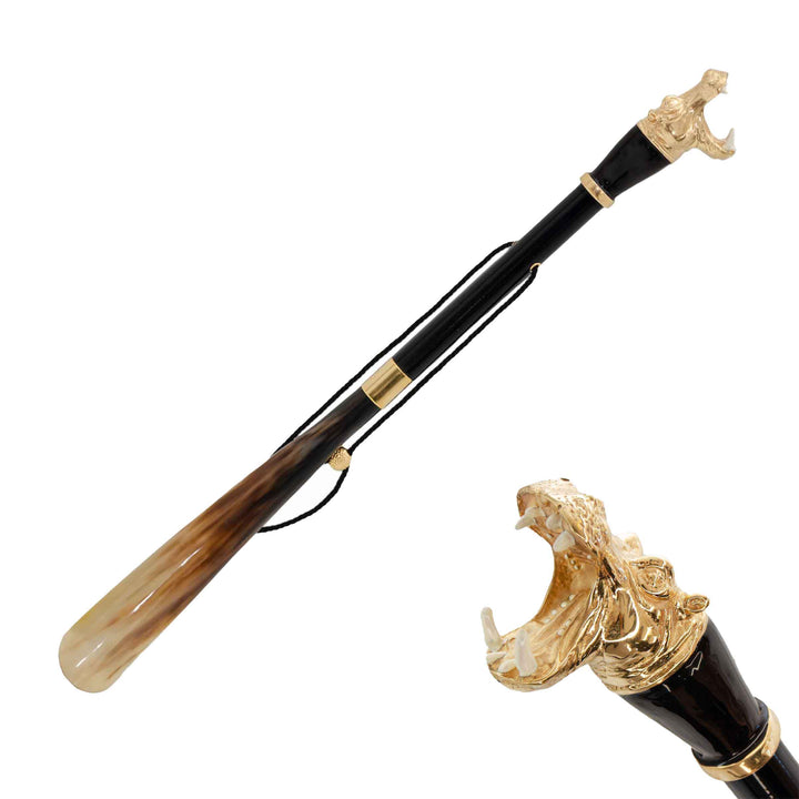 Shoehorn HIPPO with Enameled Brass Handle by Pasotti 01