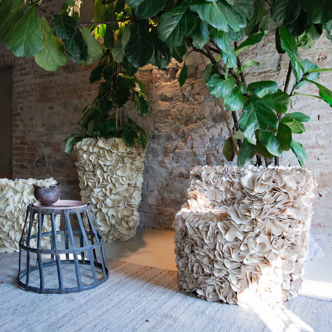 beige armchair Lotus by 13 ricrea crafted from recycled and upcycled materials