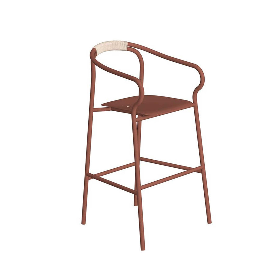 Salò high outdoor stool with backrest and armrests by Unopiù, ergonomic and weather-resistant design.