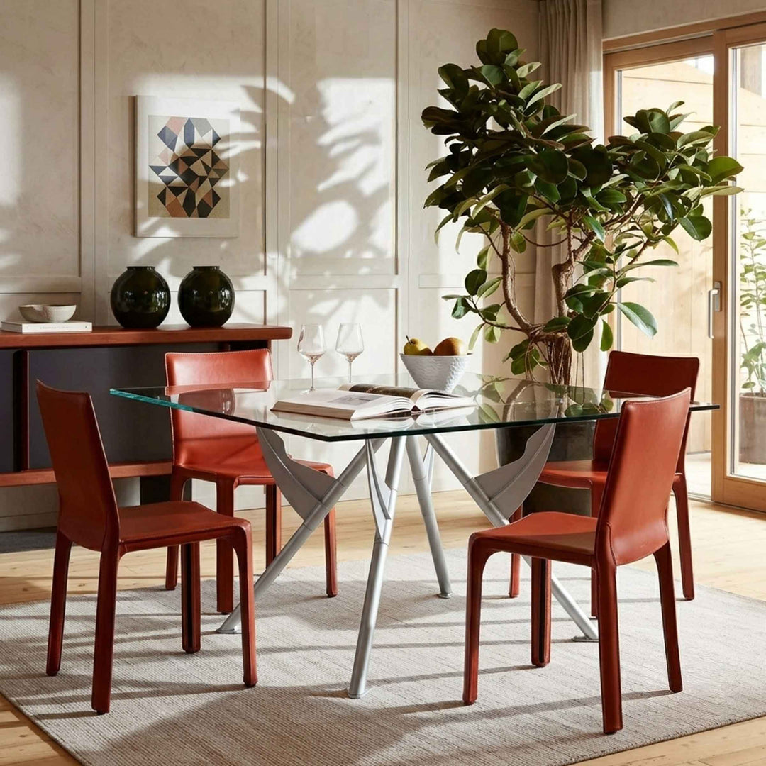 Bulgarian red Leather Chair CAB 412 by Cassina with Crystal and Aluminum Table PRESIDENT M by Philippe Starck for Baleri Italia