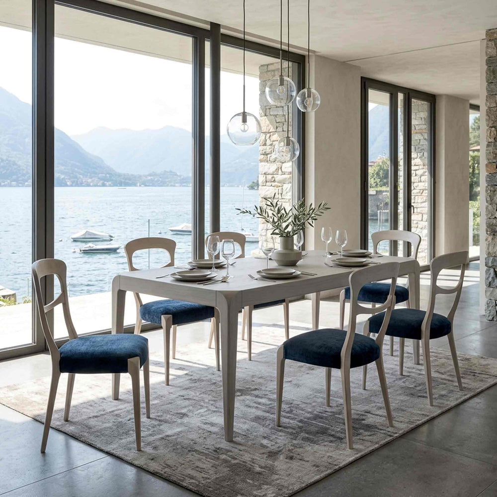 Grey Walnut Wood Chair CAPOTAVOLA by Dale Italia and Sentiero dining table in a villa on lake Como