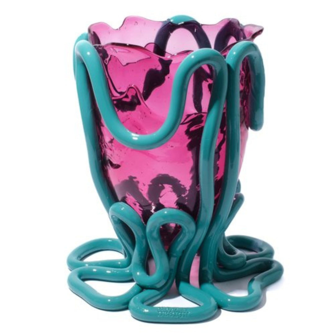 Resin Vase INDIAN SUMMER Clear Light Fuchsia and Matt Ocean by Gaetano Pesce for Fish Design 1