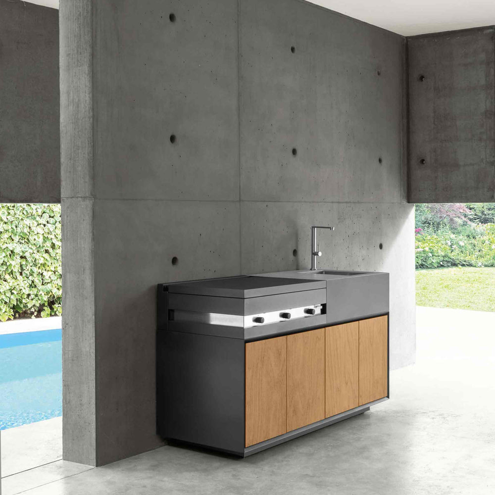 black and wood finish outdoor kitchen TIKAL 2 Modules by Nicola De Pellegrini for Talenti