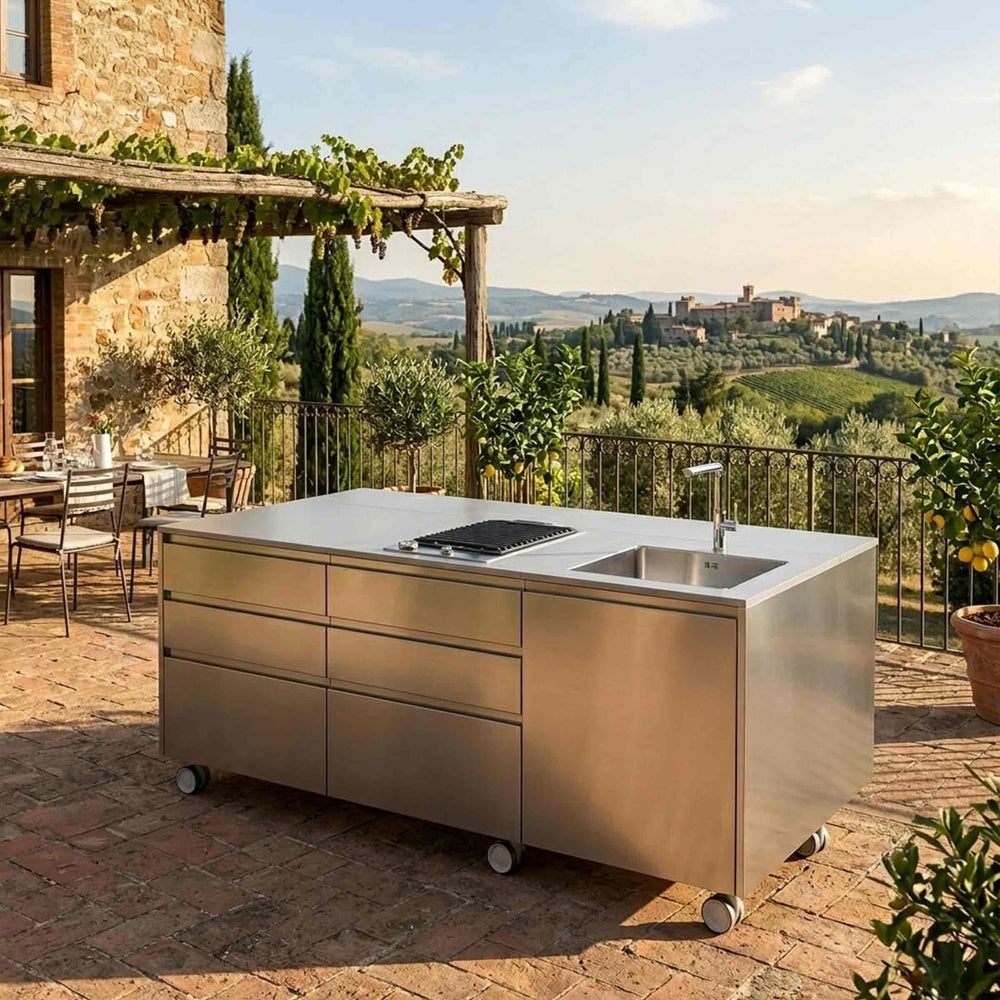 Outdoor Stainless Steel Kitchen Island CAPRI by LISA in a terrace of a villa in Tuscany