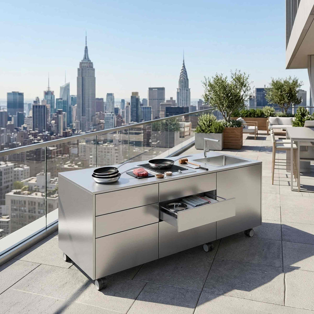 Outdoor Stainless Steel Kitchen Island ISCHIA by LISA in a terrace of a penthouse in New York