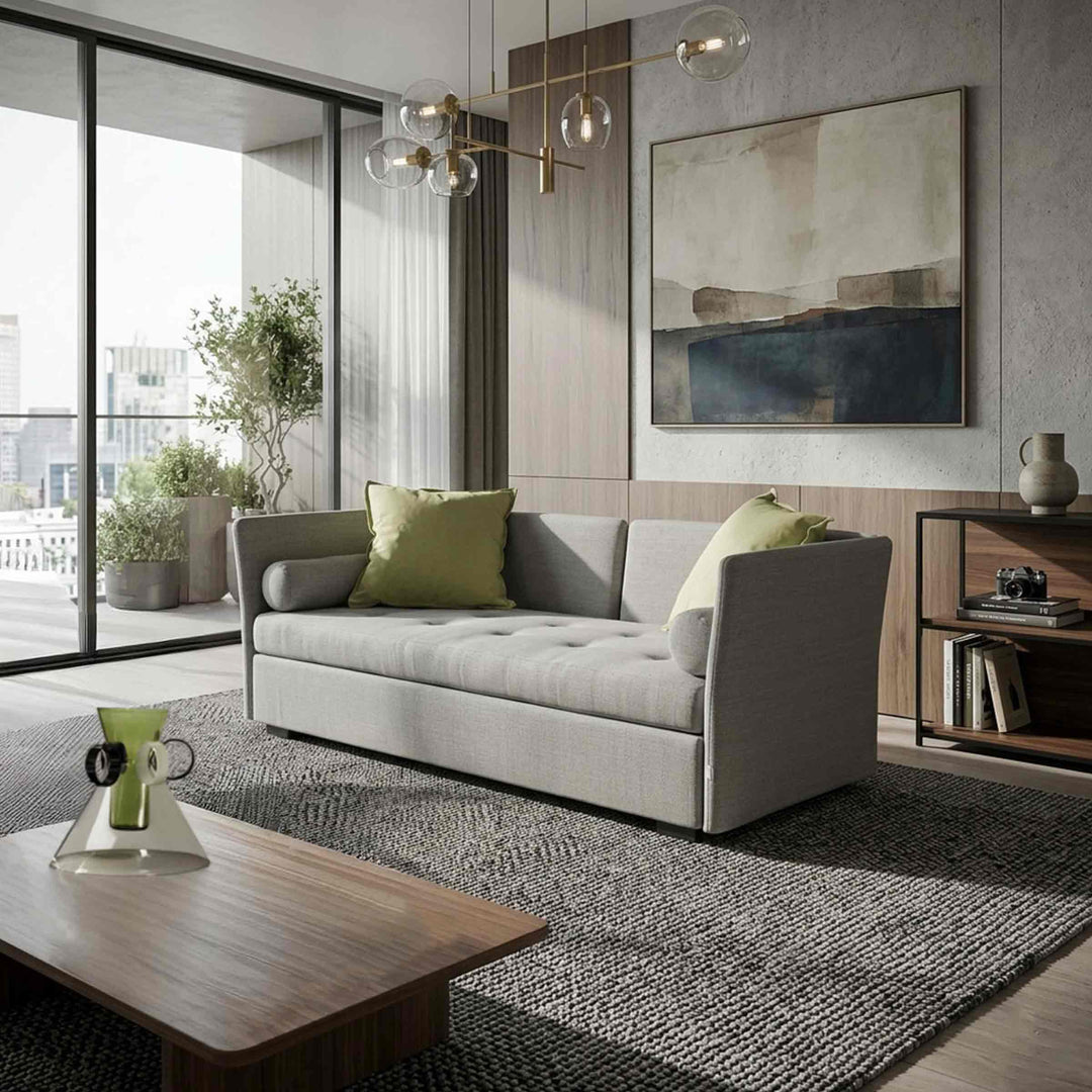 ISOLOTTO sofa bed by Orizzonti Design Center for Horm with ARABESQUE 01 vase by serena confalonieri