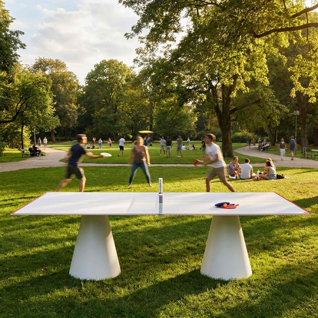 white outdoor table tennis DADA OUTDOOR by Basaglia and Rota Nodari for FAS Pendezza in a park