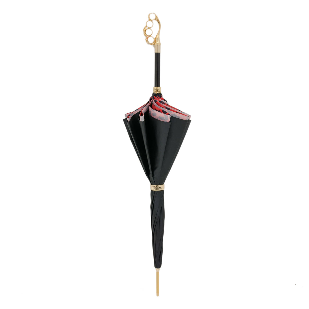 Umbrella KNUCKLEDUSTER Red Animal Print with Brass Handle 02