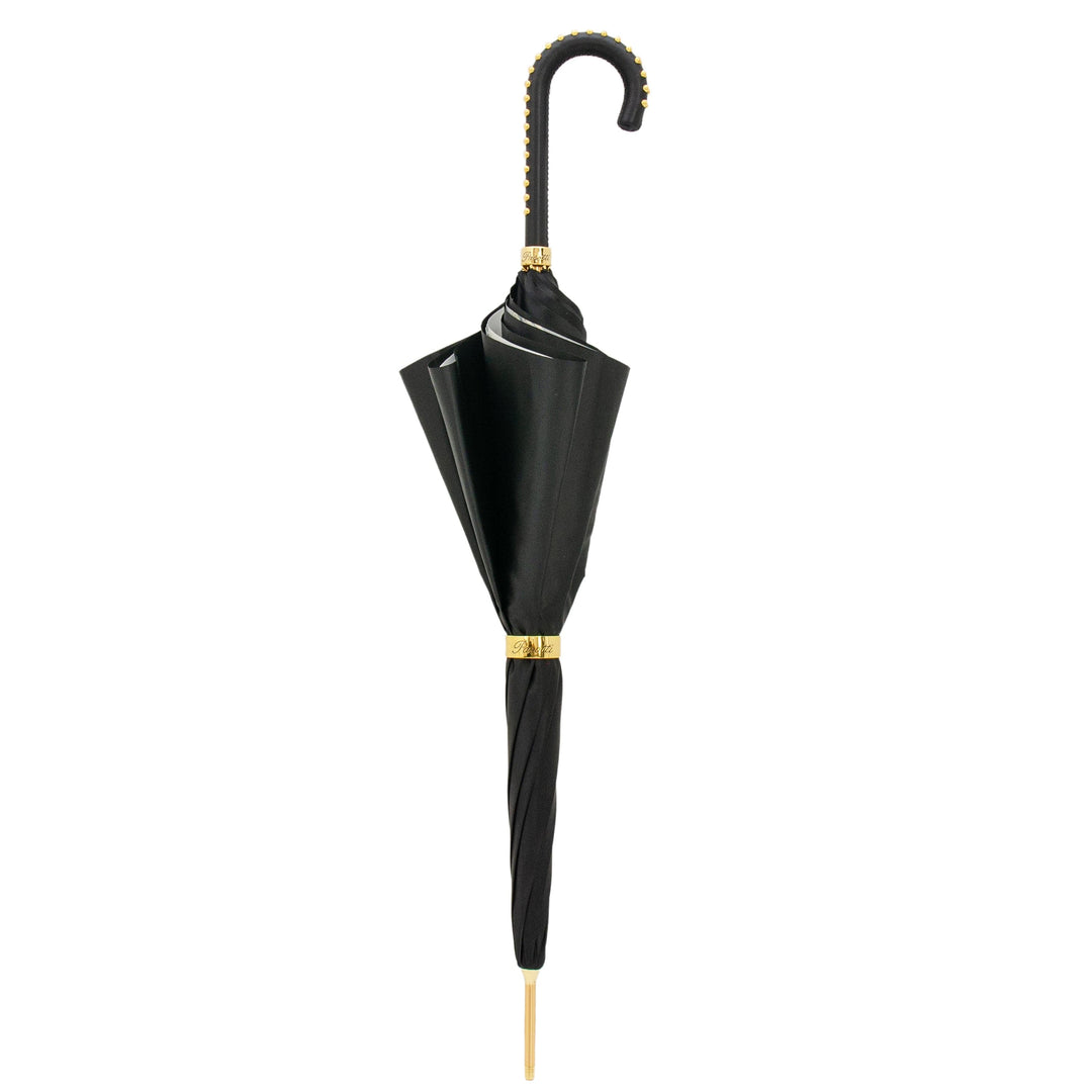 Umbrella BLACK BRIDLES PRINT with Leather Handle 02