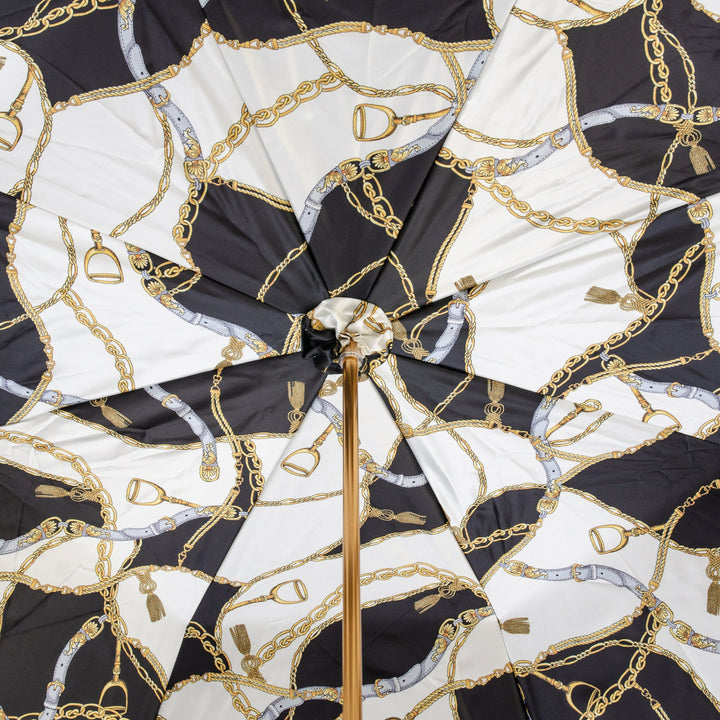 Umbrella BLACK BRIDLES PRINT with Leather Handle 05
