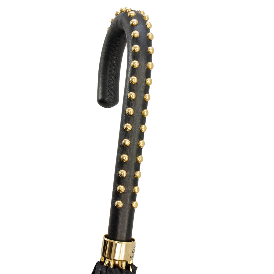 Umbrella BLACK BRIDLES PRINT with Leather Handle 04