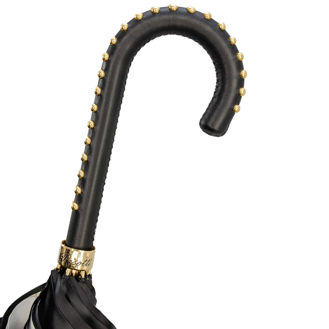 Umbrella BLACK BRIDLES PRINT with Leather Handle 07