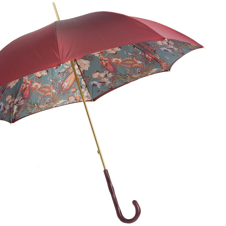 Umbrella CLASSIC BURGUNDY with Leather Handle 07