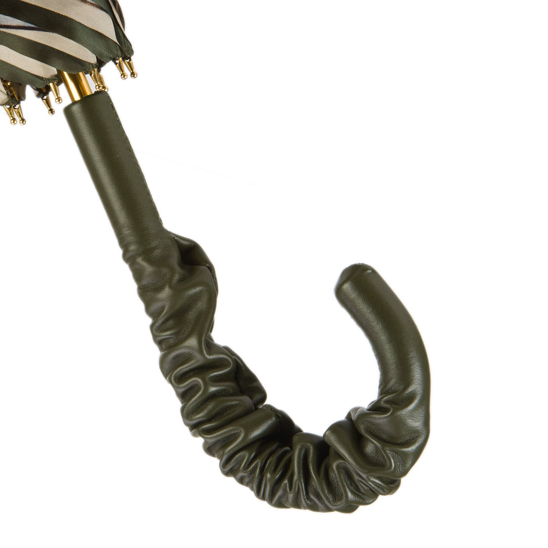 Umbrella LEOPARD Olive Green with Leather Handle 04