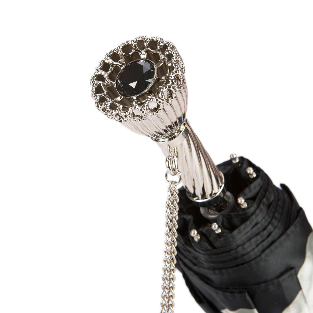 Folding Umbrella DAHLIA Silver with Jewelled Brass Handle 04