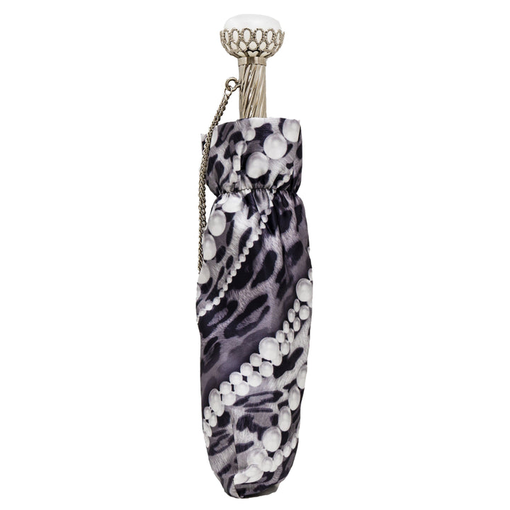 Folding Umbrella PEARLS PRINT with Jewelled Brass Handle 02