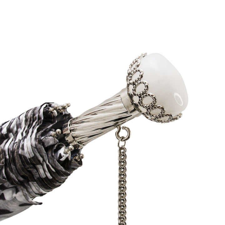 Folding Umbrella PEARLS PRINT with Jewelled Brass Handle 04