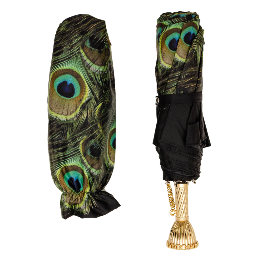 Folding Umbrella PEACOCK with Jewelled Brass Handle 07