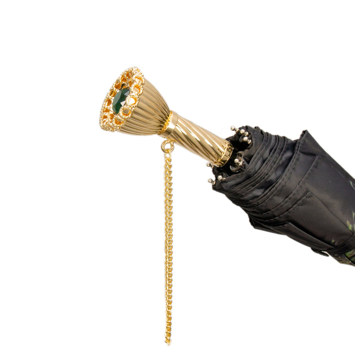 Folding Umbrella PEACOCK with Jewelled Brass Handle 06