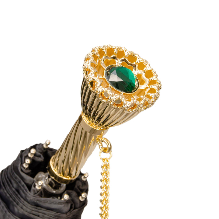 Folding Umbrella PEACOCK with Jewelled Brass Handle 03