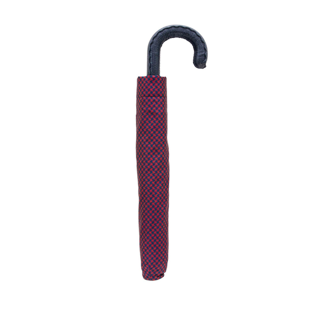 Folding Umbrella PIED DE POULE with Leather Handle 02