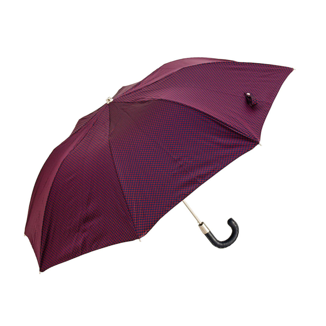 Folding Umbrella PIED DE POULE with Leather Handle 07