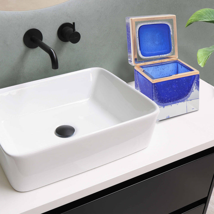 Murano Bubble Glass Ornamental Container SQUARE Cobalt Blue 02