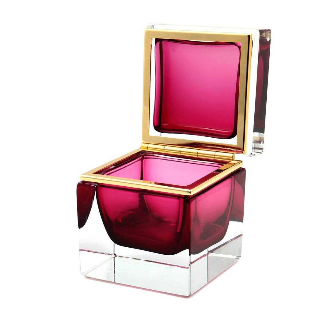 Murano Glass Ornamental Container SQUARE Ruby Red 03