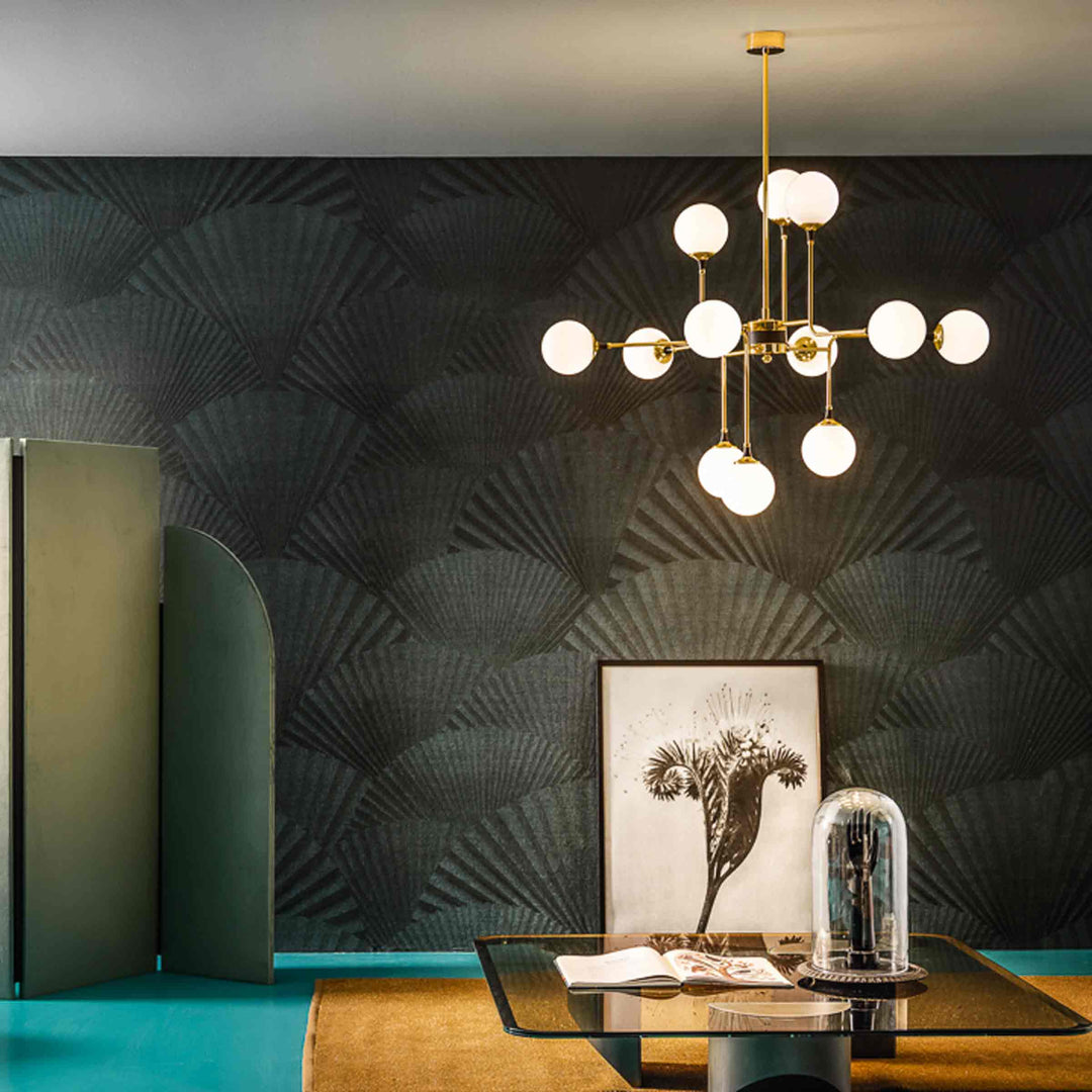 Brass and Blown Glass Suspension Lamp GALASSIA by Stilnovo 01