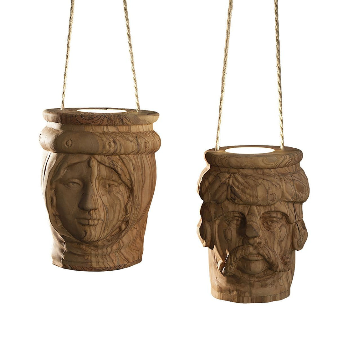 LED Suspension Lamp LA BEDDA & LU TURCU Olive Wood Sculpture 02