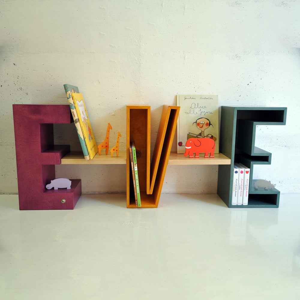 Kids Wood Bookcase MENSOLETTERA Closed by Evolwood 02