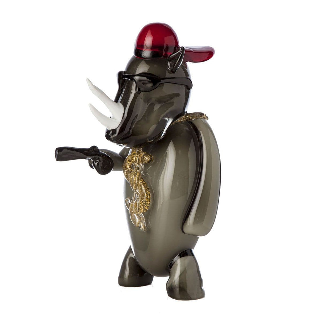 Murano Glass Sculpture GANGSTA RHINO by Wave Murano Glass 02
