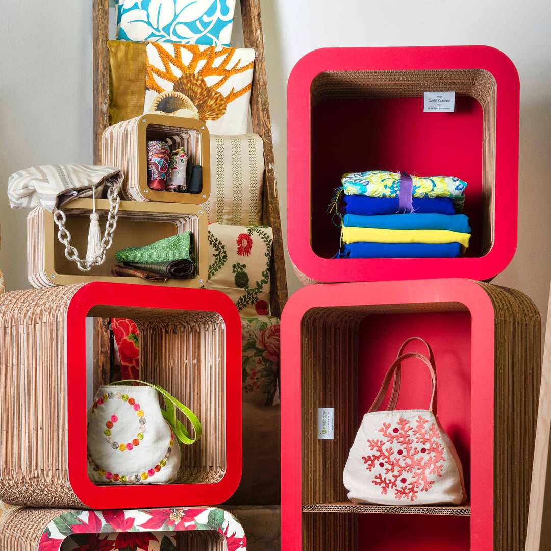 Modular Cardboard Shelf MORETTO 45 Set of Two Christmas Closed Back by Lessmore 03